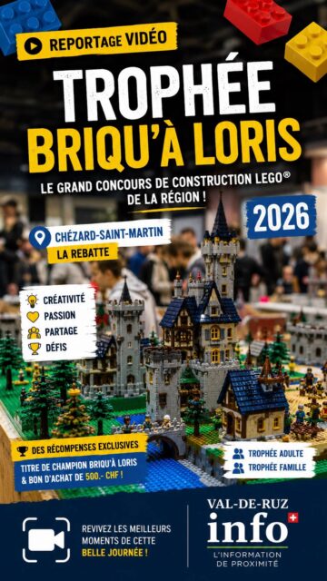 Retour en images sur le Trophée Briqu’à Loris 2026 à Chézard-Saint-Martin
Entre créativité, passion et bonne humeur, petits et grands se sont retrouvés à La Rebatte autour d’un concours aussi impressionnant que convivial ☀️
🎥 Val-de-Ruz info vous emmène au cœur de l’événement avec quelques images de cette belle journée !
➡️ Vidéo complète ci-dessous
#valderuz #chezardsaintmartin #lego #evenementlocal #neuchatel