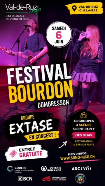 🎶 Retour en images sur le passage du groupe Extase au Festival Bourdon 2026 à Dombresson !
Sous un magnifique soleil et dans une ambiance festive, le public a pu profiter d’un concert énergique du groupe Extase lors de cette nouvelle édition du festival.
🎥 Val-de-Ruz Info vous propose quelques images de leur prestation ainsi que l’atmosphère de cette belle soirée au cœur du Val-de-Ruz.
Un grand bravo aux organisateurs, bénévoles, artistes et festivaliers pour cette édition 2026 !
🎬 Images : Cindy & Anouk
🎥 Montage : /nas
#festivalbourdon #dombresson #extase #valderuz #valderuzinfo concert musique neuchatel evenementlocal @extase_band @festival_bourdon